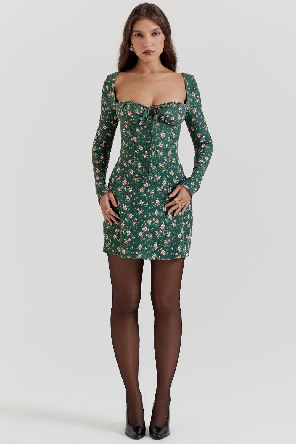 Malika  green floral corset mini dress Product Image