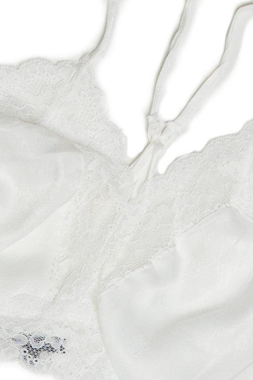 White 90's Satin Lace Bralette Product Image