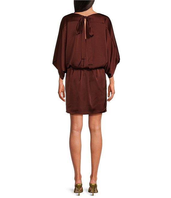 Trina Turk Manhattan Hammered Satin Round Neck 3/4 Dolman Sleeve Sheath Dress Product Image