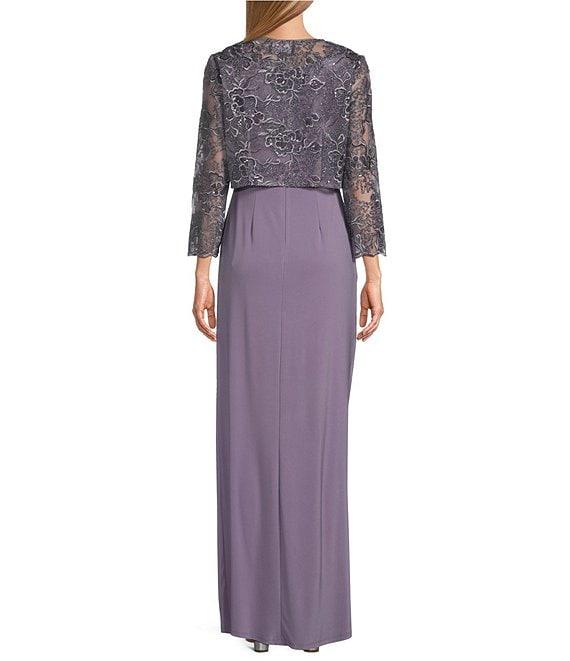 Alex Evenings Embroidered Floral Stretch Tulle Scoop Neck 3/4 Sleeve 2-Piece Jacket Dress Product Image