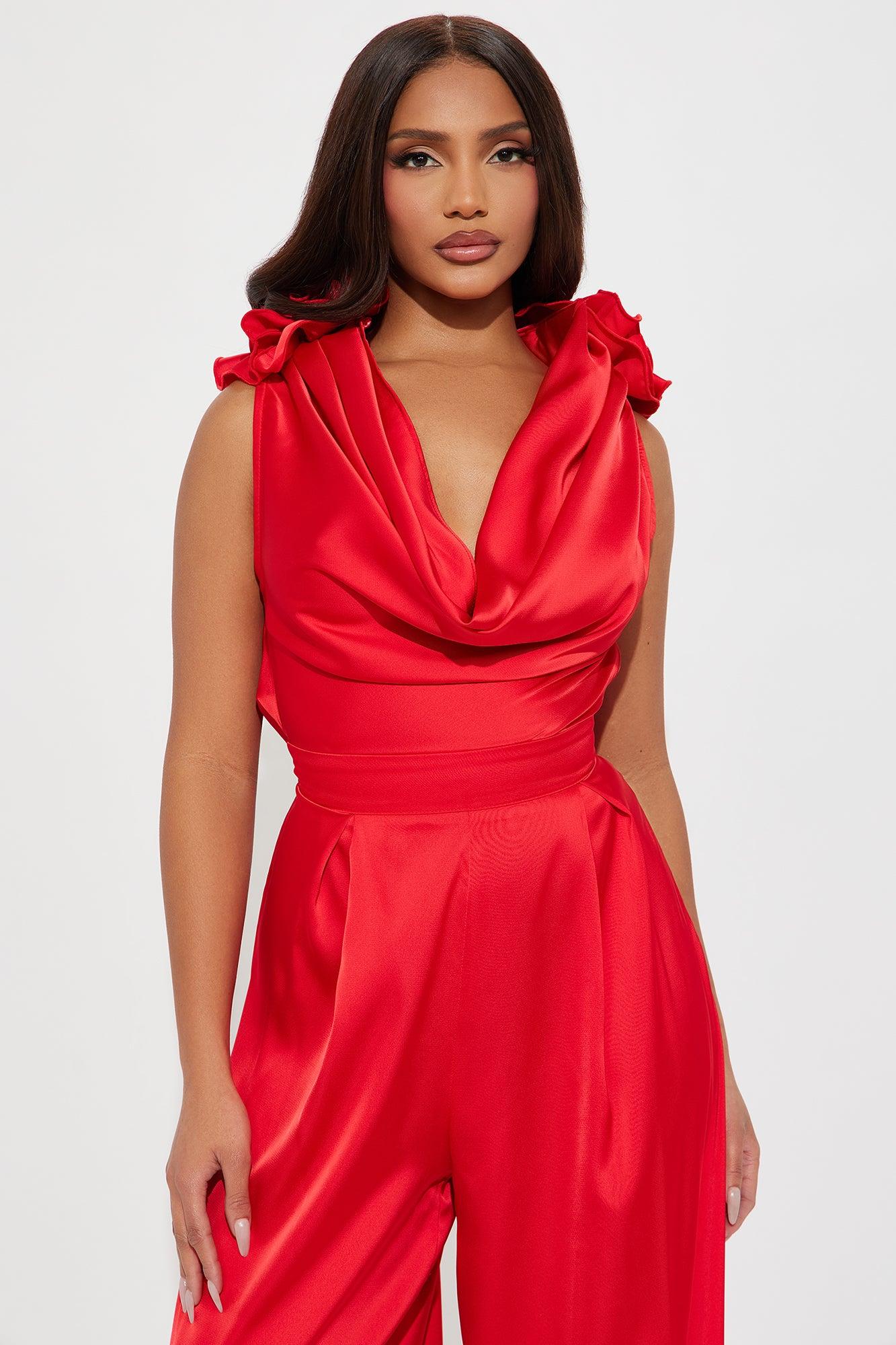 Buy Myself Flowers Satin Jumpsuit - Red Product Image