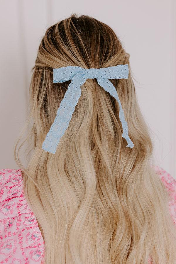 Bows And Kisses Eyelet Bow Hair Clip in Sky Blue Product Image