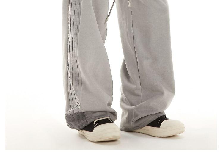 Stripe-Accent Loose-Fit Wide-Leg Sweatpants Product Image