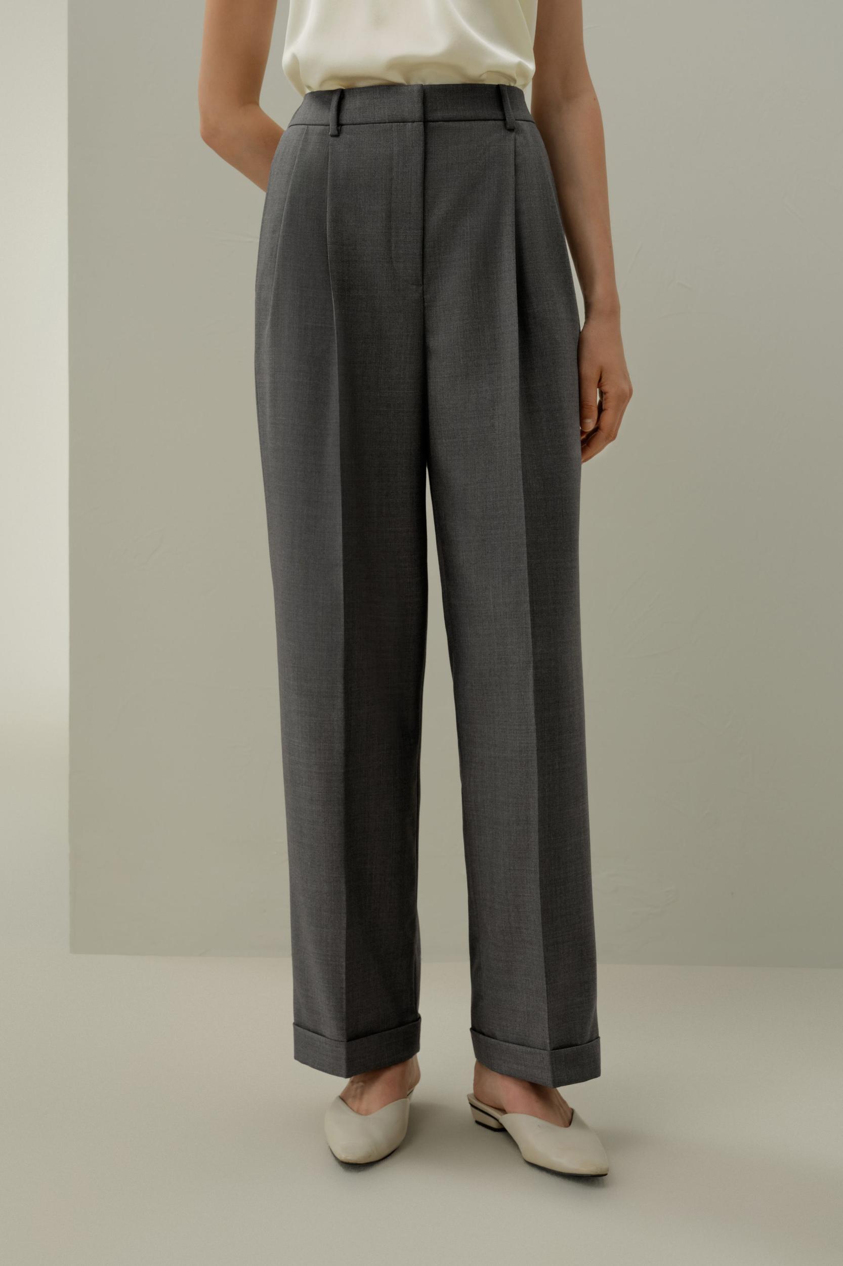 LILYSILK Women's Wool-Silk Straight Leg Pants, Soot, Size 10: Tailored, Breathable Comfort Product Image