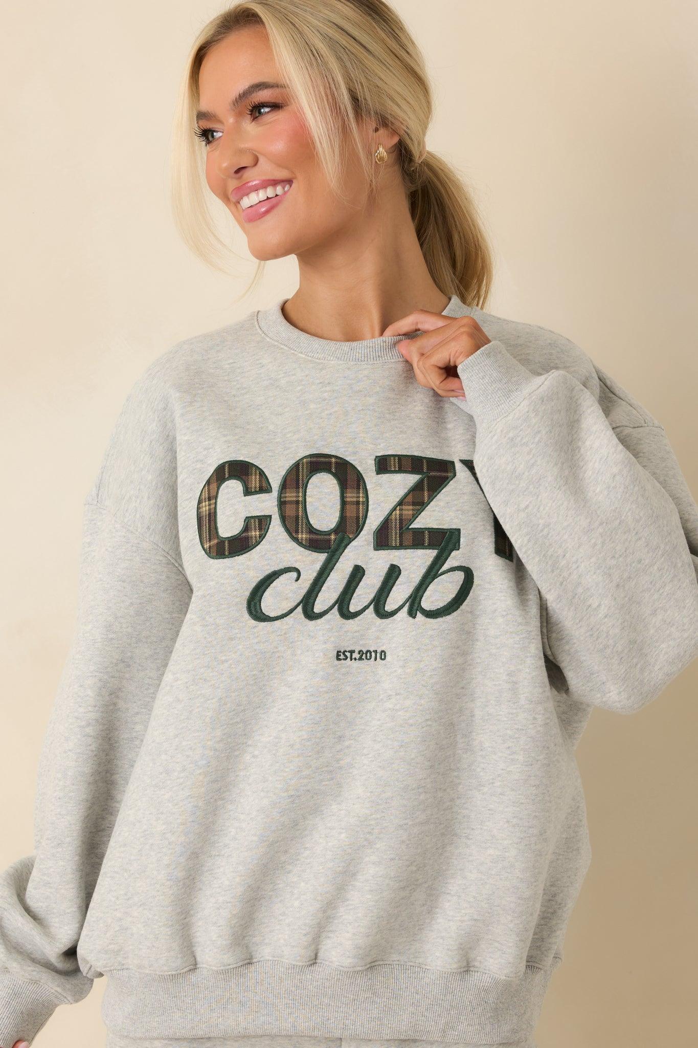 Cozy Club Heather Grey Crewneck Sweatshirt Product Image