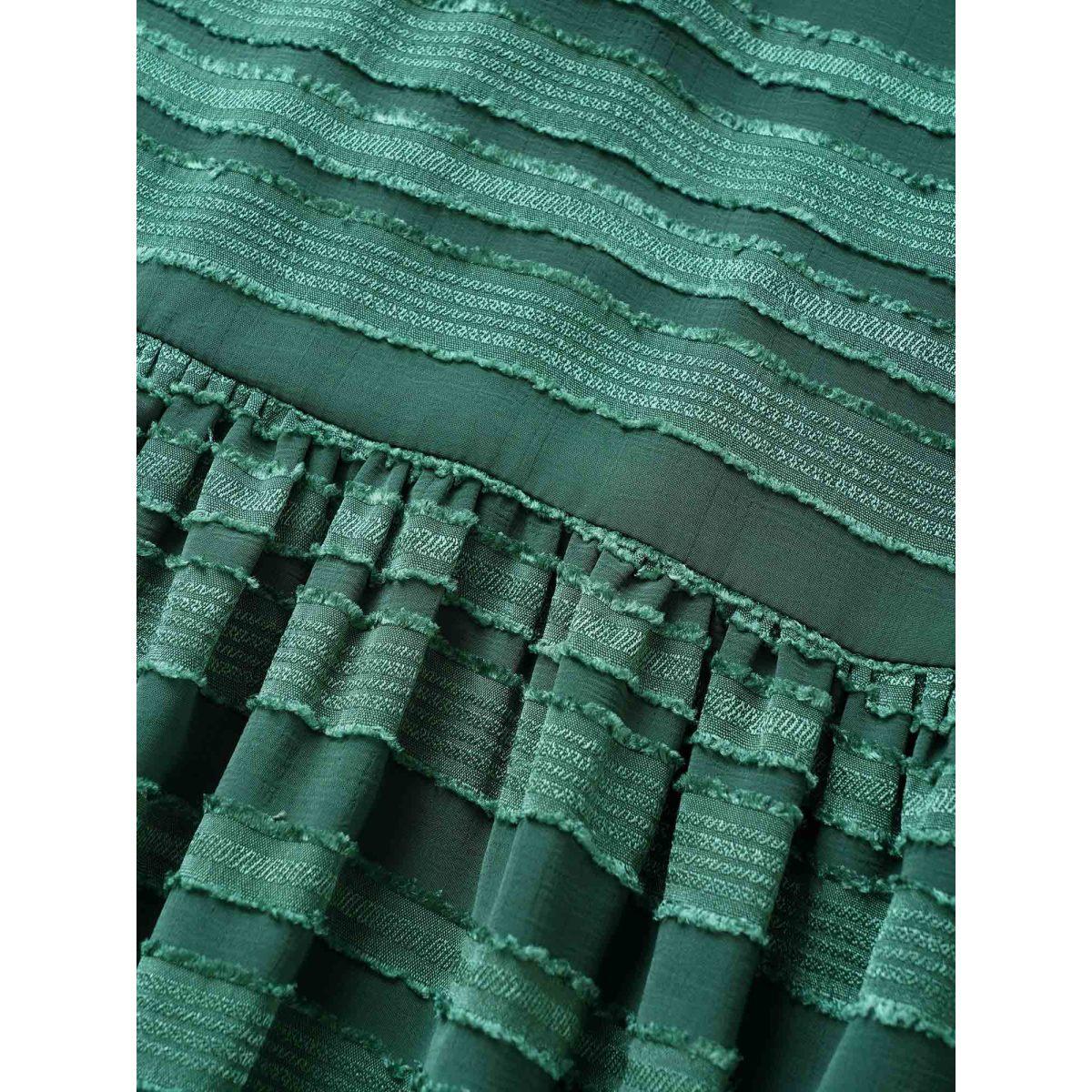 Plus Size Striped Plisse Ties Pocket Lantern Sleeve Dress DarkGreen Women Cocktail Non V-neck Elbow-length sleeve Curvy Knee Dress BloomChic 18-20/2X Product Image