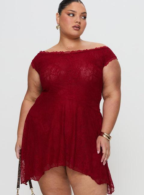 La Dolce Vita Lace Mini Dress Red Product Image