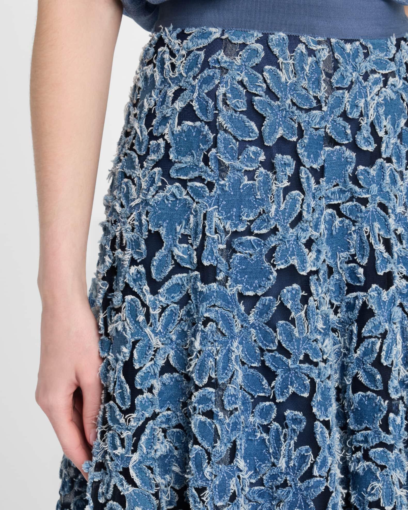 Denim Embroidered Tulle Midi Skirt Product Image