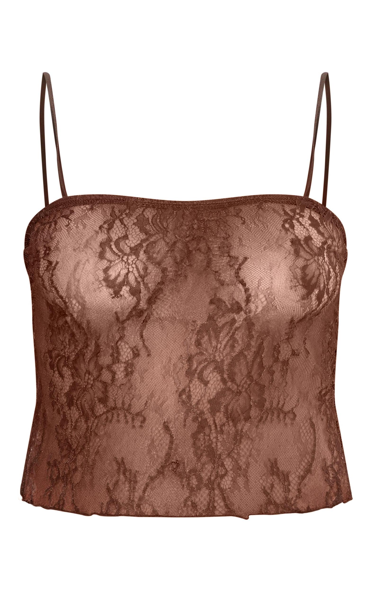 Brown Lace Spaghetti Strap Cami Top Product Image