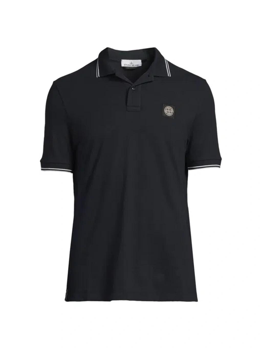 STONE ISLAND Mens Black Brand-patch Regular-fit Stretch-cotton Polo Shirt Xl Product Image