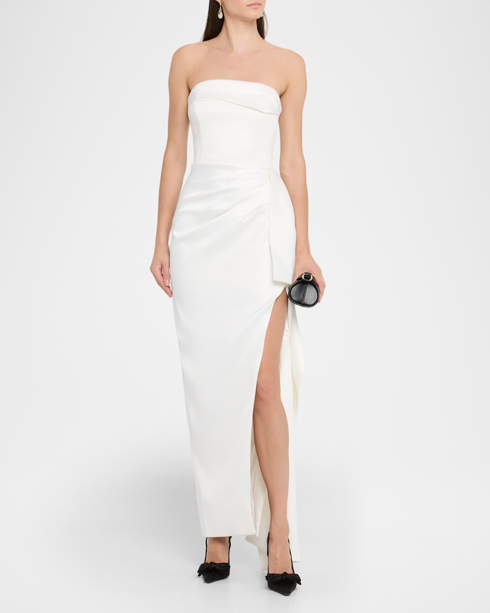 Erelyn Draped Side-Slit Satin Column Gown Product Image