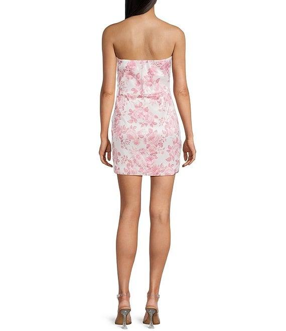 Allison & Kelly Strapless Taffeta Floral Print Bow Back Mini Dress Product Image