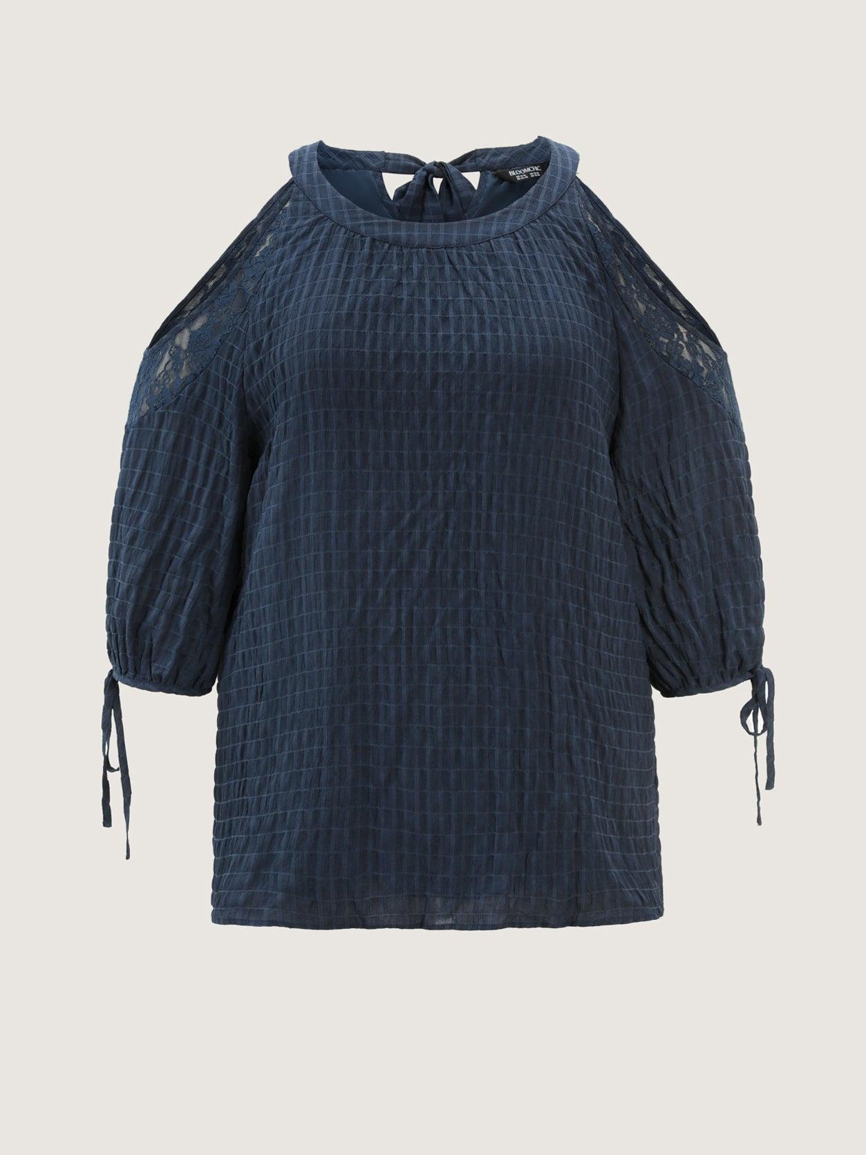 Shoulder Cut-Out Textured Back-Tie Blouse Female Product Image