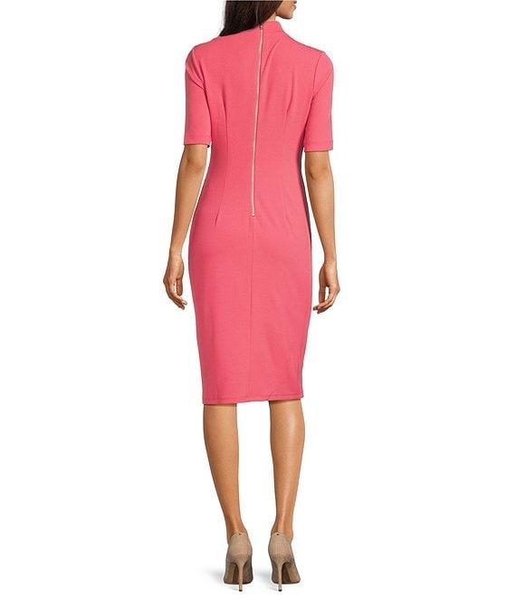 Maggy London Mock Neck Short Sleeve Draped Midi Sheath Dress Product Image