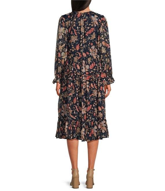 Sam Edelman Clarice Floral Crinkle Chiffon V-Neck Long Sleeve Swing Midi Dress Product Image