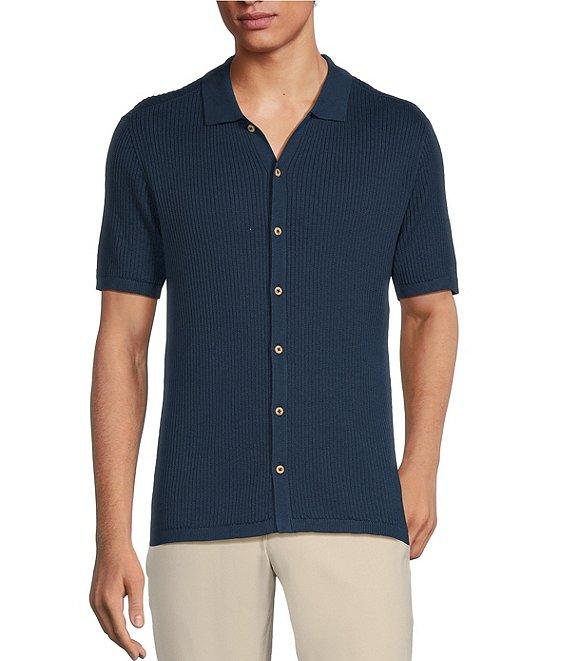 Rowm Tourister Short Sleeve Chunky Twill Sweater Button Front Shirt Product Image