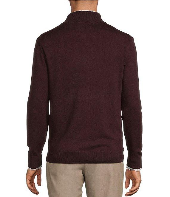 Roundtree & Yorke Big & Tall Mock Neck Long Sleeve Solid Quarter Zip Sweater Pullover Product Image