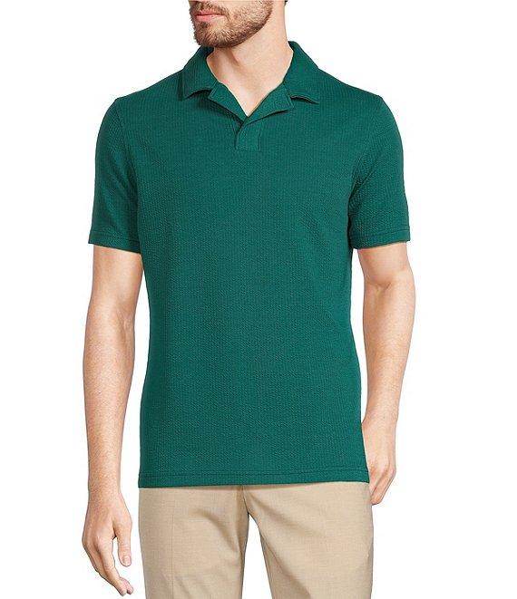 Murano Shape of Water Collection Solid Textured Johnny Collar Short Sleeve Polo Shirt Product Image