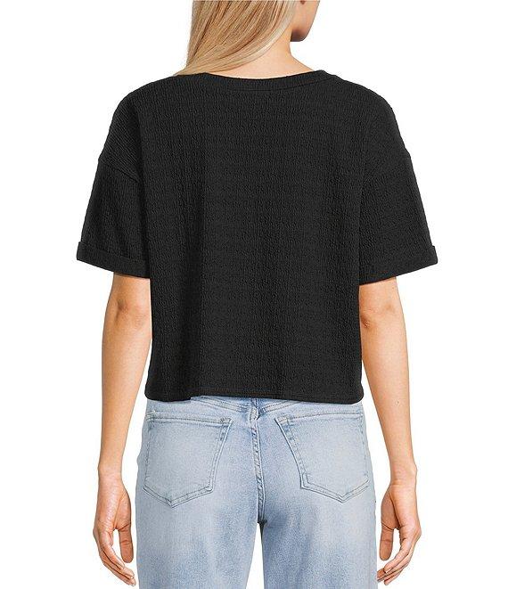 Moa Moa Striped V-Neck Short Sleeve Cropped Top Product Image