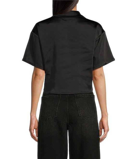 GB Coordinating Satin Short Sleeve Button Front Blouse Product Image