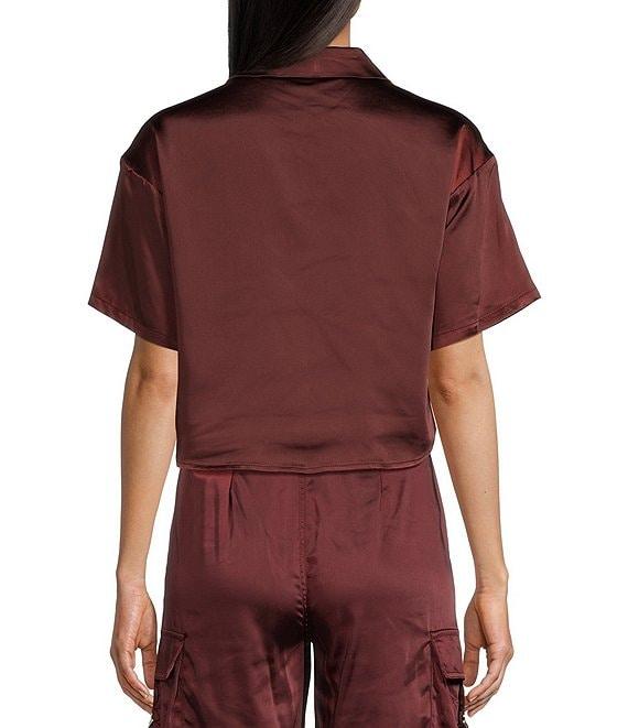 GB Coordinating Satin Short Sleeve Button Front Blouse Product Image