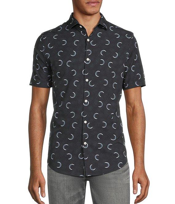 Murano Slim Fit Performance Stretch Small Moon Print Short Sleeve Woven Shirt Product Image