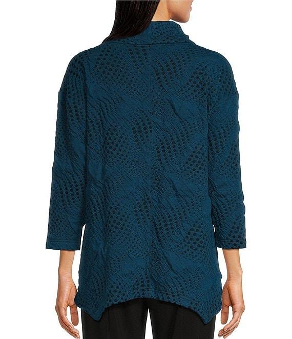 Ali Miles Knit Jacquard Cowl Neck 3/4 Sleeve Hi-Low Hem Tunic Product Image
