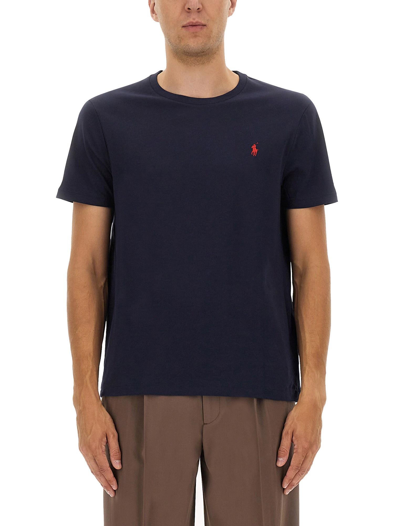 POLO RALPH LAUREN Custom Slim Fit Blue Crewneck T-shirt With Pony Embroidery On The Front In Cotton Man Product Image