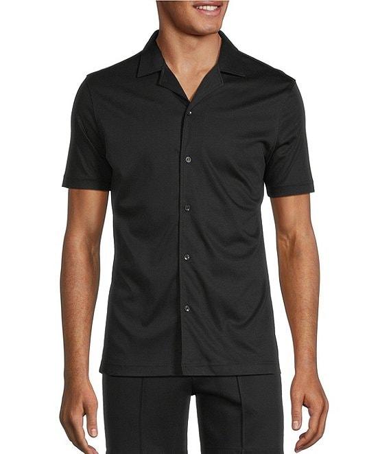 Murano Liquid Luxury Slim Fit Solid Coatfront Short Sleeve Woven Camp Shirt Product Image