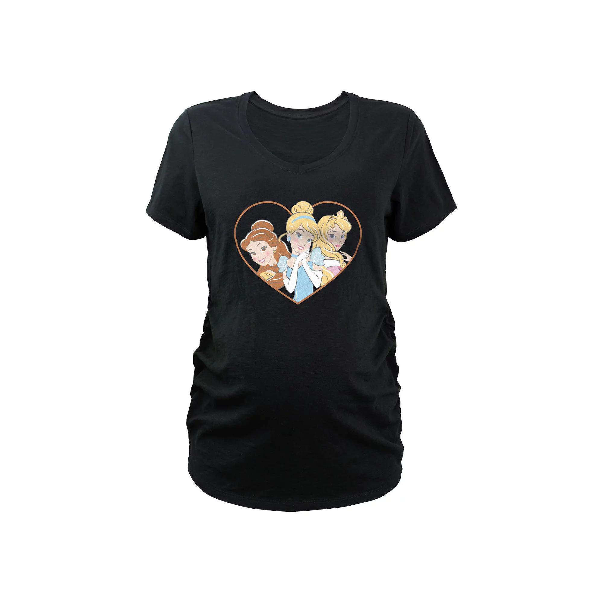 Disney Princess Belle, Cinderella & Aurora Blushing Heart Maternity Graphic Tee, Women's,  Product Image