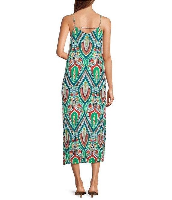 Skies Are Blue Printed V-Neck Sleeveless Pleated Maxi Dress Product Image