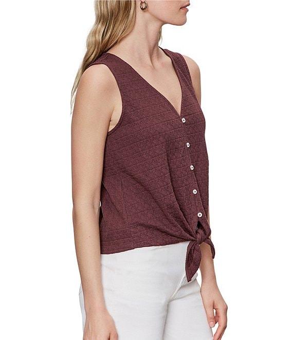 Sanctuary Textured Knit V-Neck Sleeveless Button Tie-Front Shell Top Product Image
