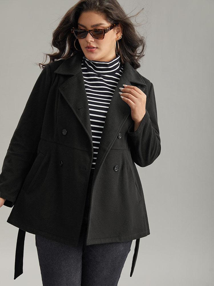 Plain Belted Double Breasted Pocket Coat Female Product Image