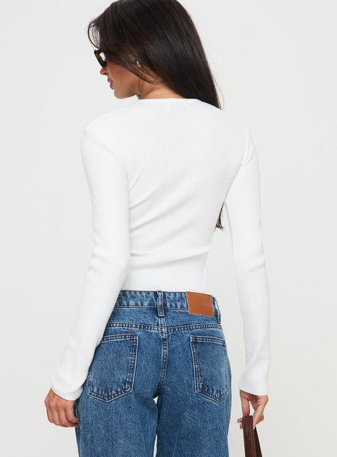 Suzu Long Sleeve Knit Top White Product Image