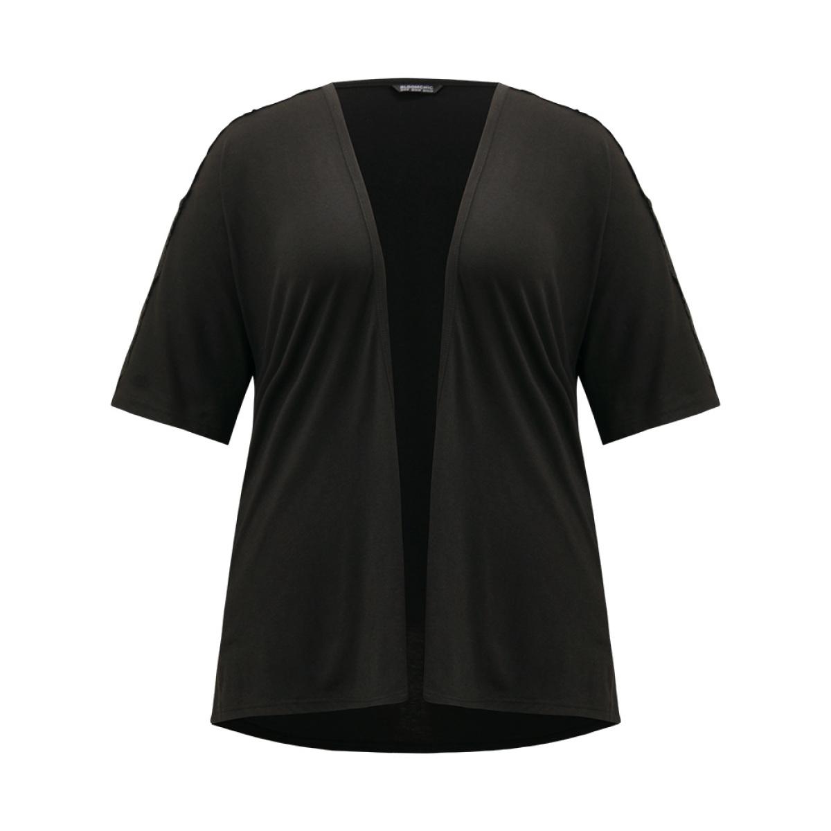 Plus Size Halloween Supersoft Essentials Plain Lace Panel Open Front Kimono Women Black Casual Plain Dailywear Kimonos BloomChic 10/M Product Image