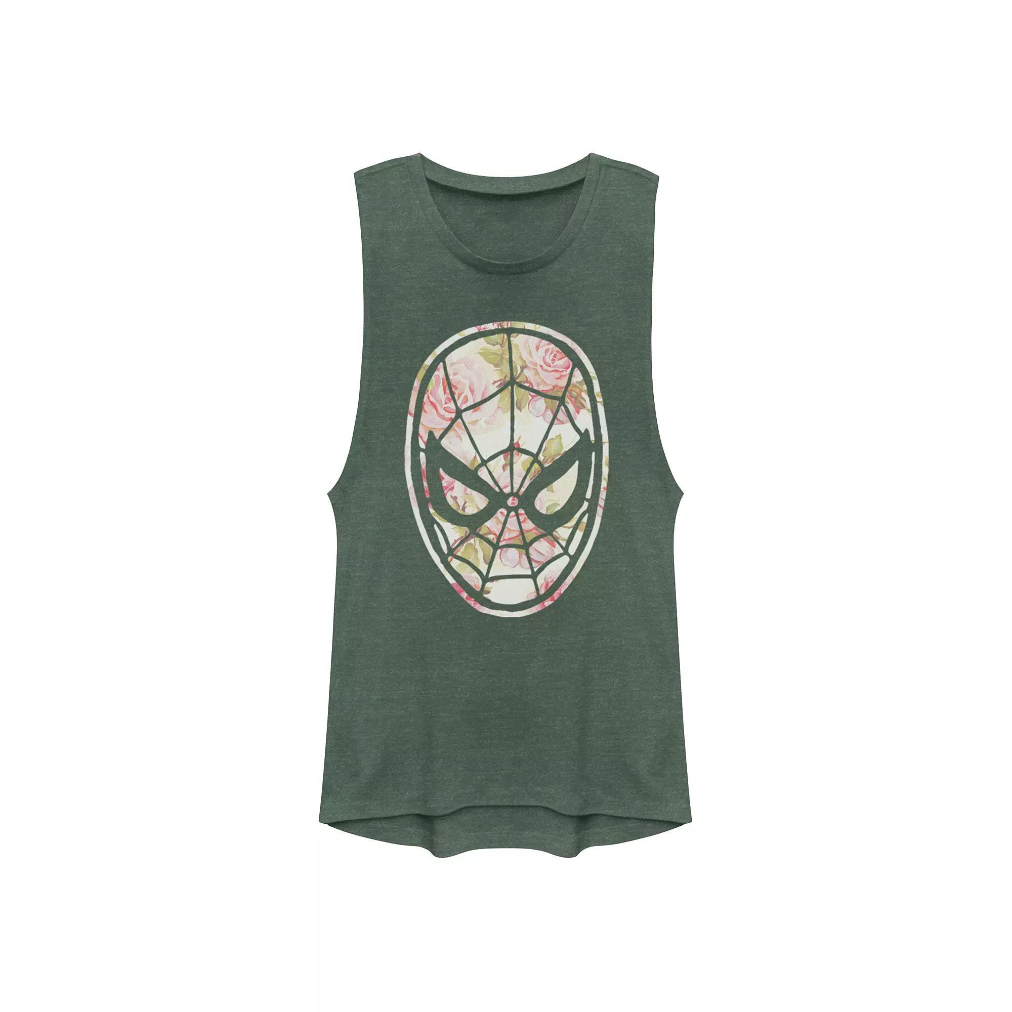 Juniors Marvel Spider-Man Floral Mask Tank Top, Girls Pine Grey Product Image