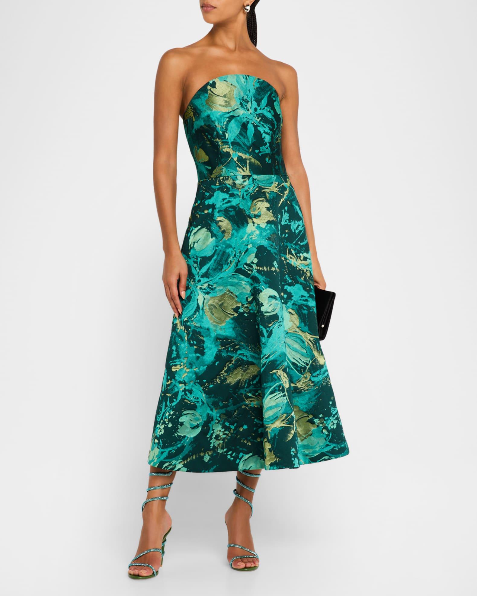 Strapless Metallic Jacquard Midi Dress Product Image