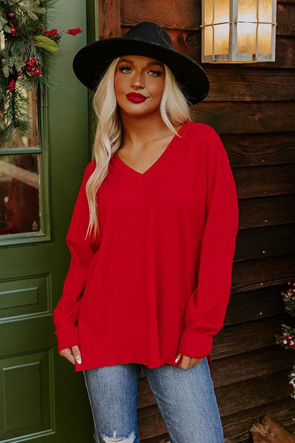 Sincerely Snuggly Sweater Top in Red Product Image
