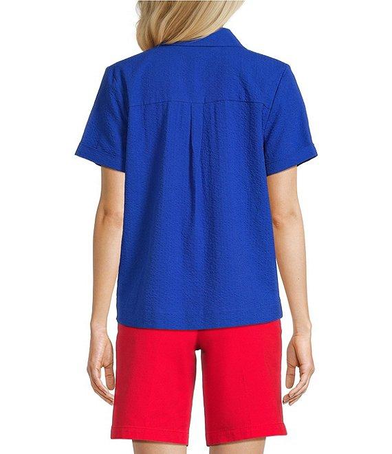 Westbound Perfect Outfit Picks Button Front Y-Neck Short Sleeve Camp Top Product Image