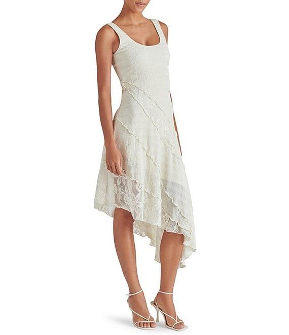 Steve Madden Vance Scoop Neck Sleeveless Lace Asymmetrical Midi Dress Product Image