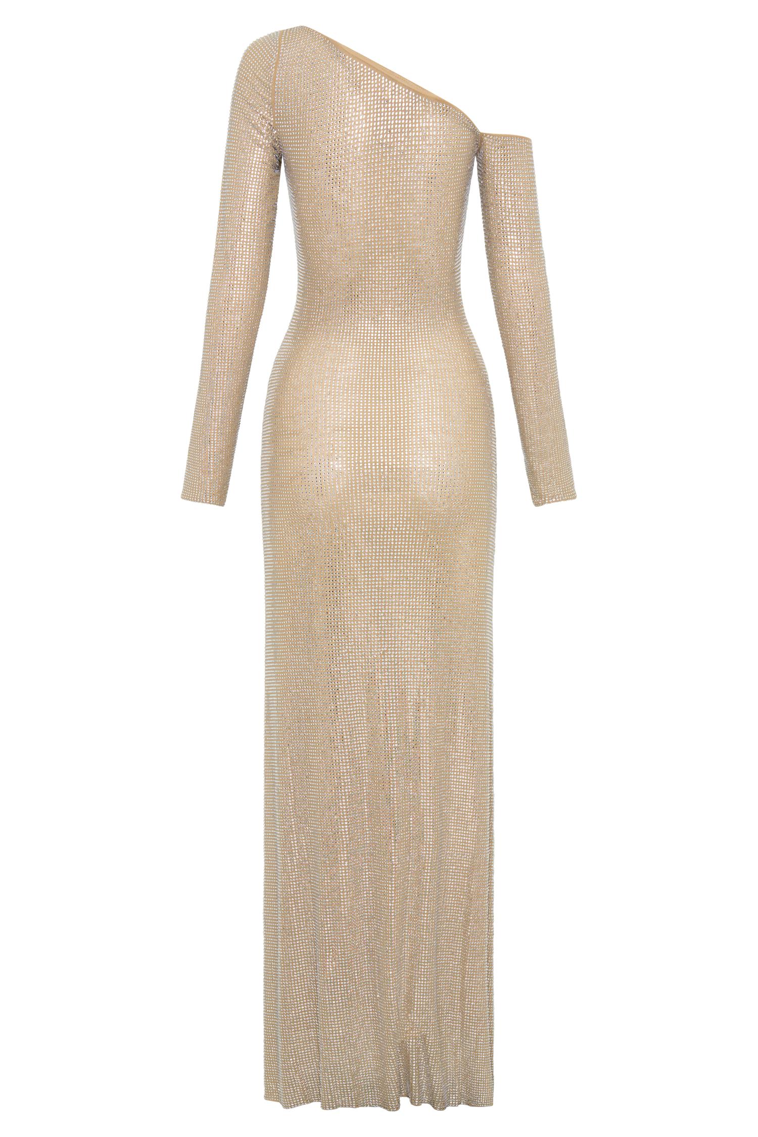 Marcia Diamante Long Sleeve Maxi Dress - Nude Product Image