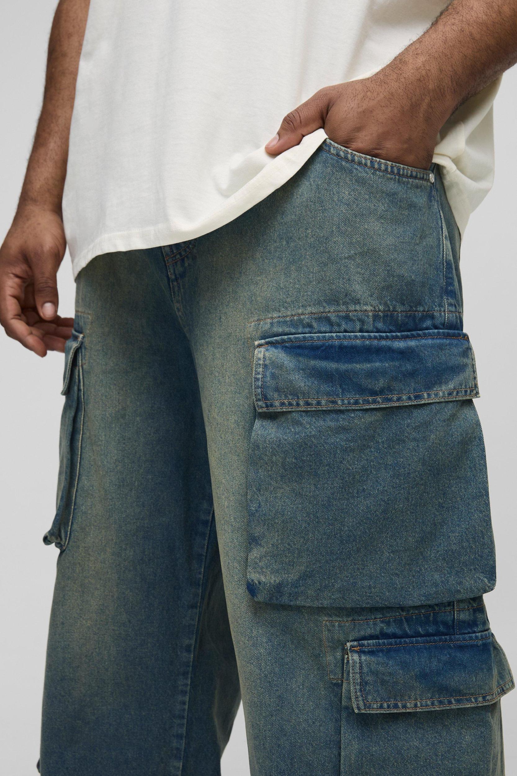Plus Bellow Cargo Pocket Relaxed Fit Jeans | boohooMAN USA Product Image