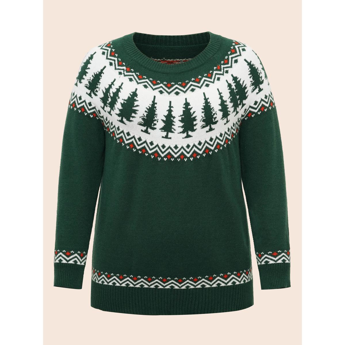 Plus Size Supersoft Essentials Festive Knit Pullover DarkGreen Women Casual Loose Long Sleeve Round Neck Everyday Pullovers BloomChic 18-20/2X Product Image