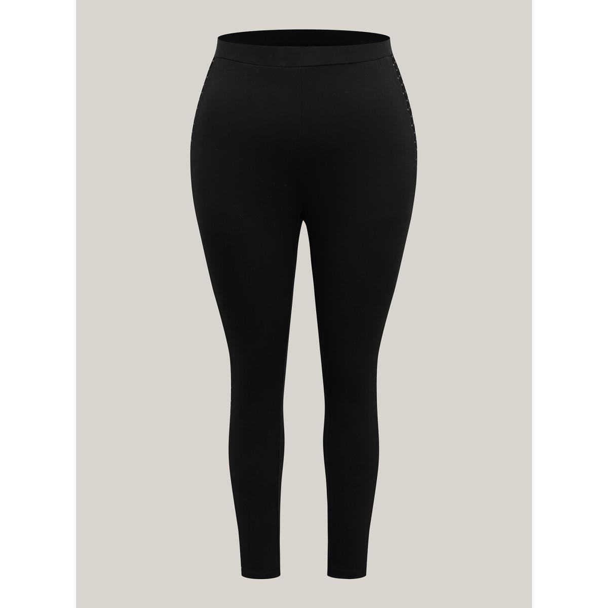 Plus Size Mesh Spliced Skinny-Fit Leggings Women Black Elegant High stretch Skinny Mid Rise Everyday Leggings BloomChic 10/M Product Image