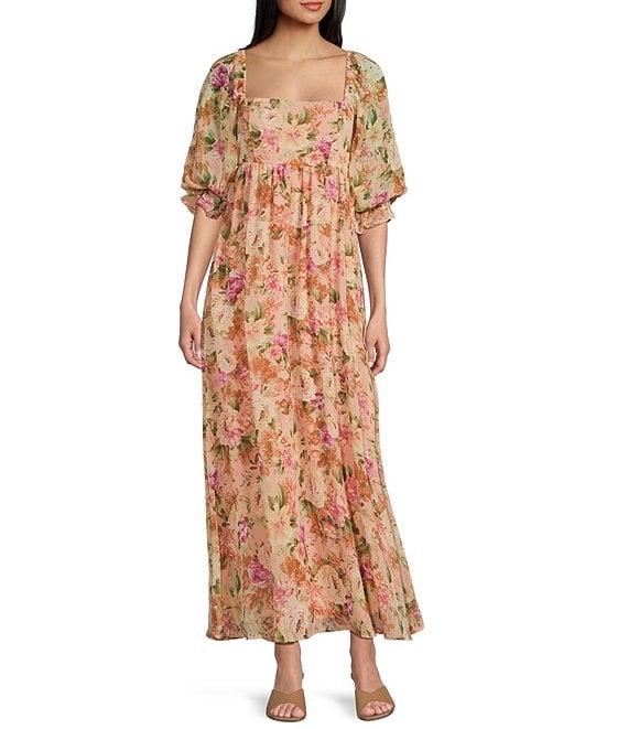 Allison & Kelly Floral Print 3/4 Sleeve Empire Waist Midi Dress Product Image