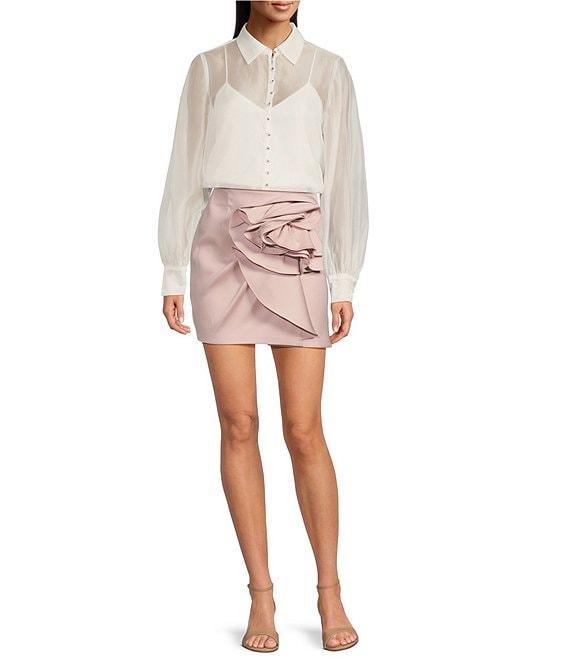 Muse by Marchesa Daisy Organza Point Collar Neck Long Sleeve Button Up Blouse Product Image