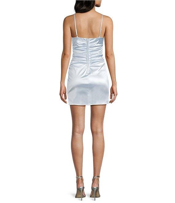 B. Darlin Spaghetti Strap Pleated Front Slit Fitted Dress Product Image