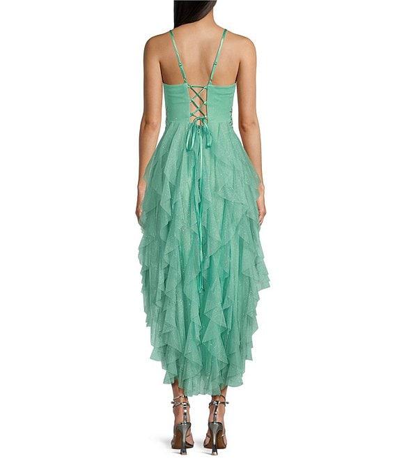 Pear Culture Spaghetti Strap Hi-Low Embroidered Applique Dress Product Image