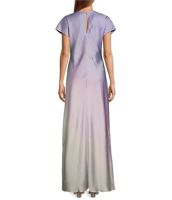 Antonio Melani Fallon Printed Satin Ombre Boat Neck Short Sleeve Long Slip Dress Product Image