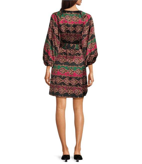 tyler boe Val Silk Charmeuse Cheetah Status Print V-Neck 3/4 Balloon Sleeve Mini Dress Product Image